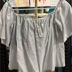 Express Black & White Striped Off-Shoulder Crop Top